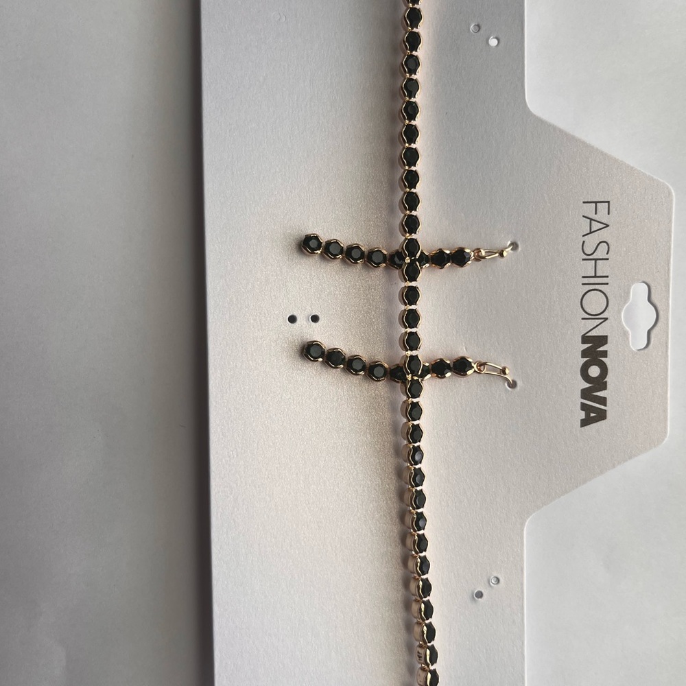 Fashion Nova Black and Gold tennis necklace and earrings